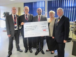 L to R Mick Heatlie – TEi Training and Development Manager, Tom Dow - Tei Director, George Panayiotou - Headteacher Helen Paxton – Head of Technology, Bill Clift – School Governor